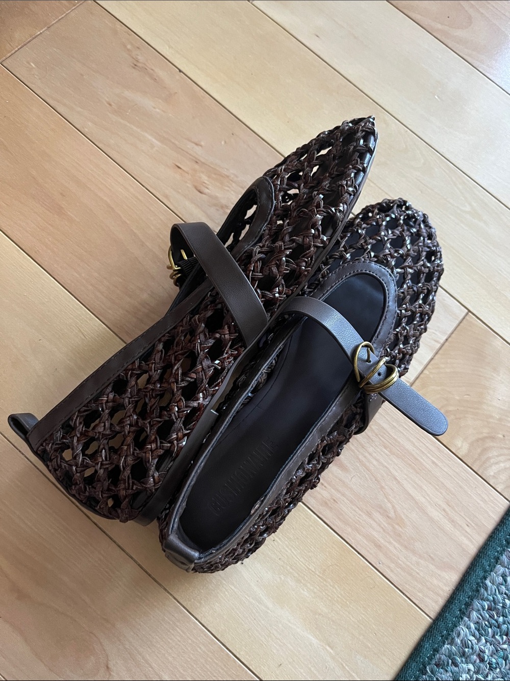 Woven Mary Jane Flats in Dark Brown